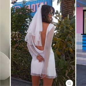 12th Tribe Anna White Rhinestone Mesh Mini Dress Size Small